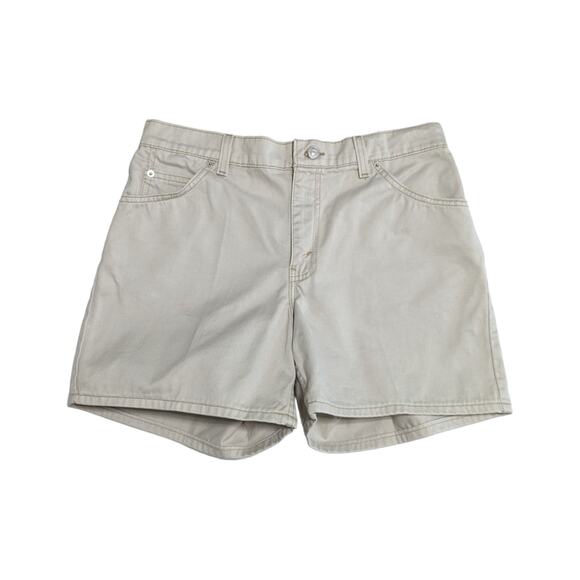 Vintage Levi's 910 Khaki Shorts 90s Beige High Rise Womens 12 Summer Neutral Tan - Picture 1 of 6